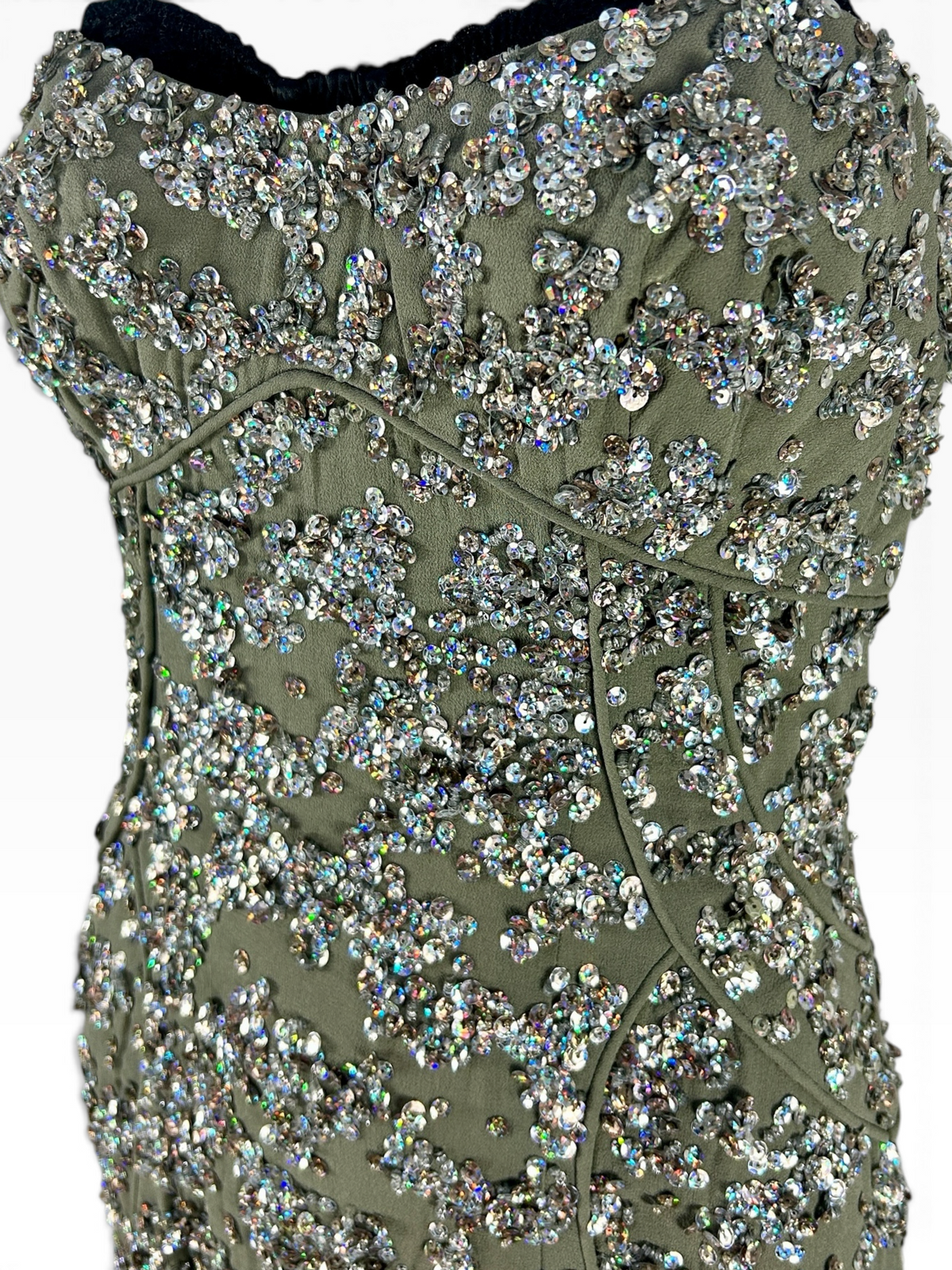 Deadstock Mandalay Silk Chiffon Sequin Dress with Built-In Demi Bra size 6