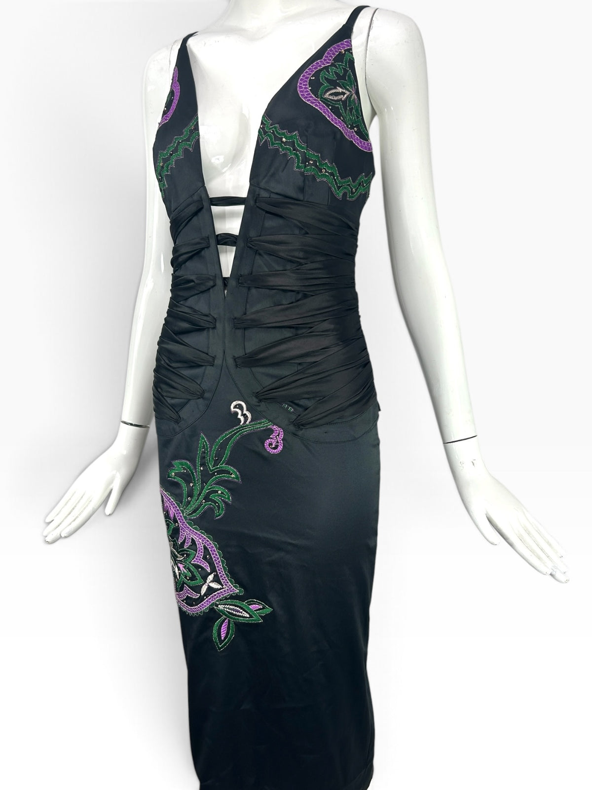 Deadstock Mandalay Embroidered Sharon Stone Style Dress Black  – Size 4 as seen on Devon Lee Carlson