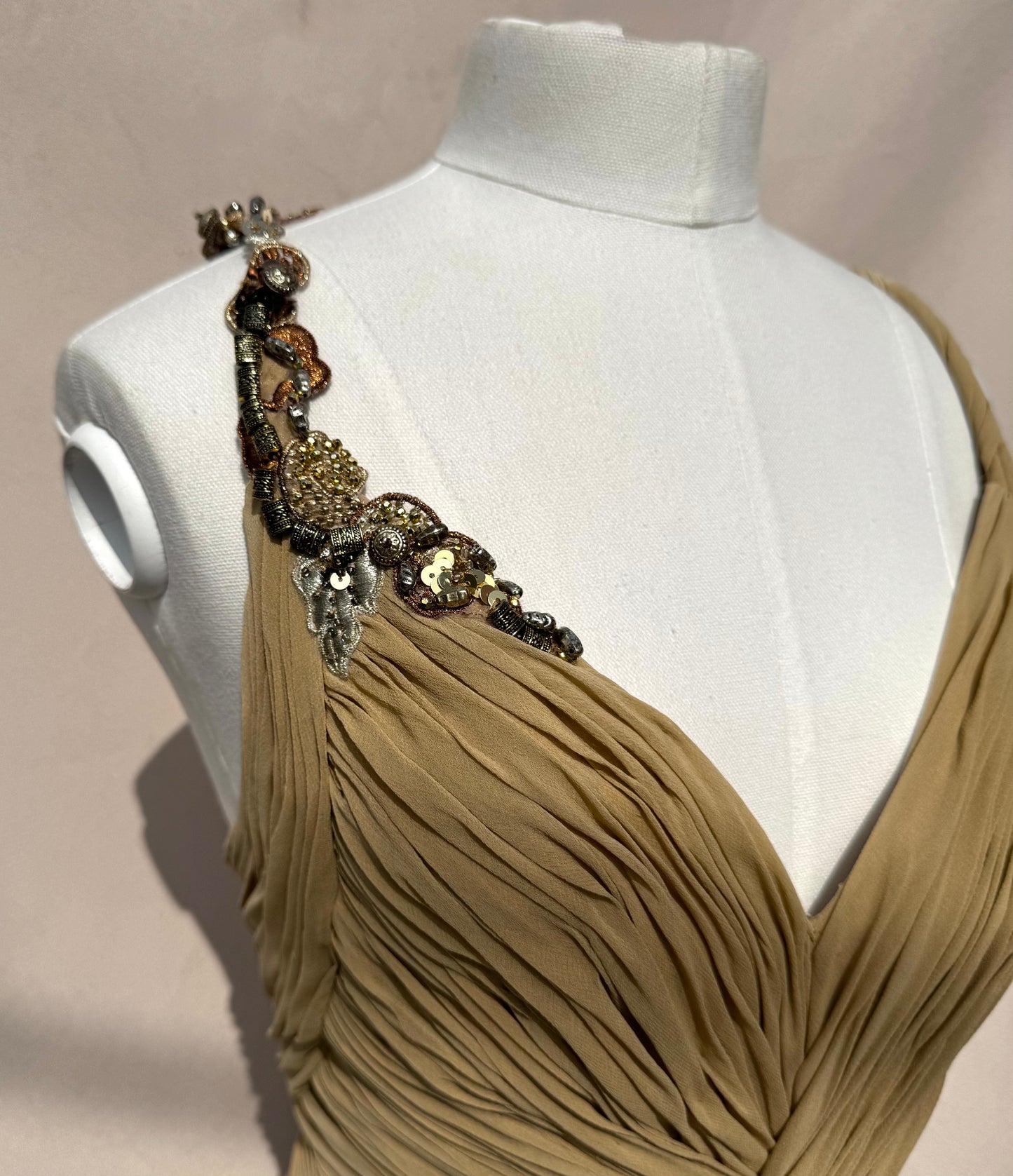 Y2K Mandalay Deadstock silk chiffon champagne Dress — Size 4