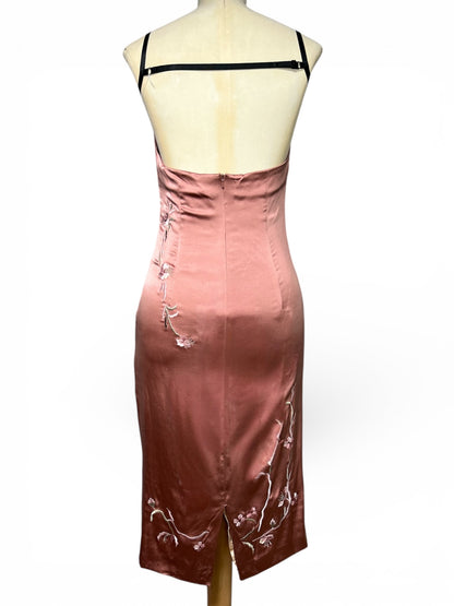 Deadstock Mandalay Embroidered Satin Dress — Blush | Size 8