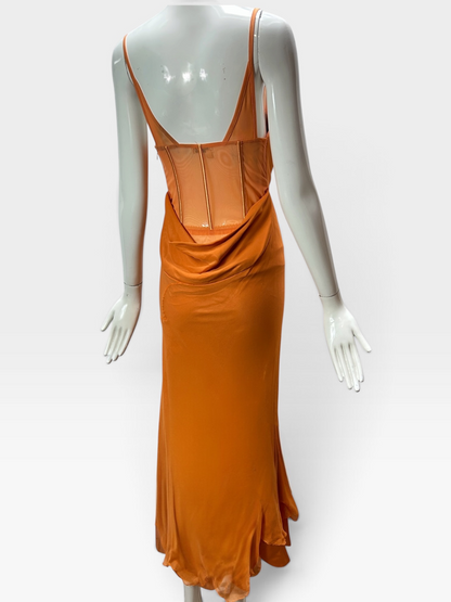 Orange silk drape gown Mandalay size 6
