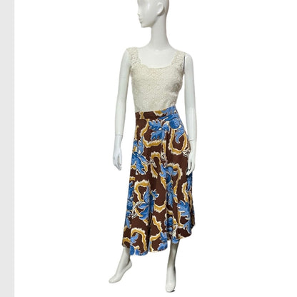 40’s Stylized Fruit and Branch Print Cotton Skirt