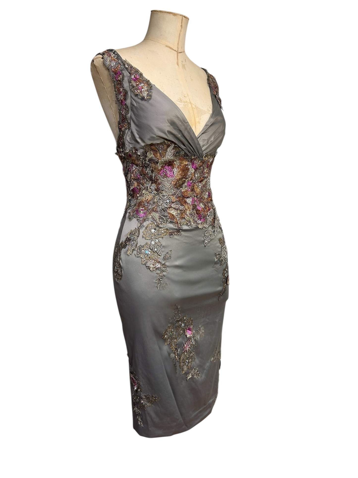 Silver satin Mandalay wiggle dress