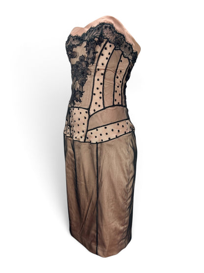 Deadstock Mandalay Strapless Black Lace & Nude Pink Dress – Size 6