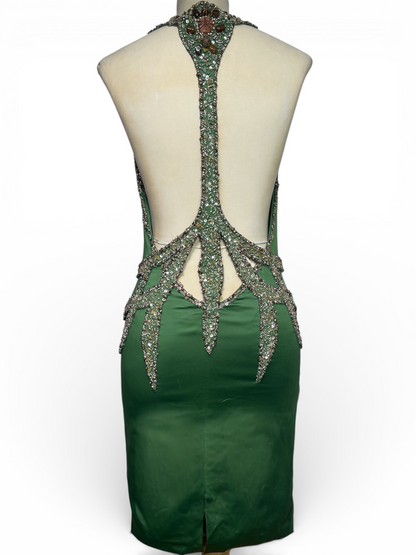 Deadstock Mandalay Emerald Beaded Open-Back Dress — Size 6