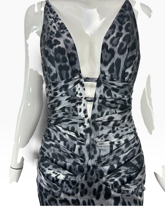 Deadstock Mandalay Leopard Print Plunging Neckline Dress – Size 8