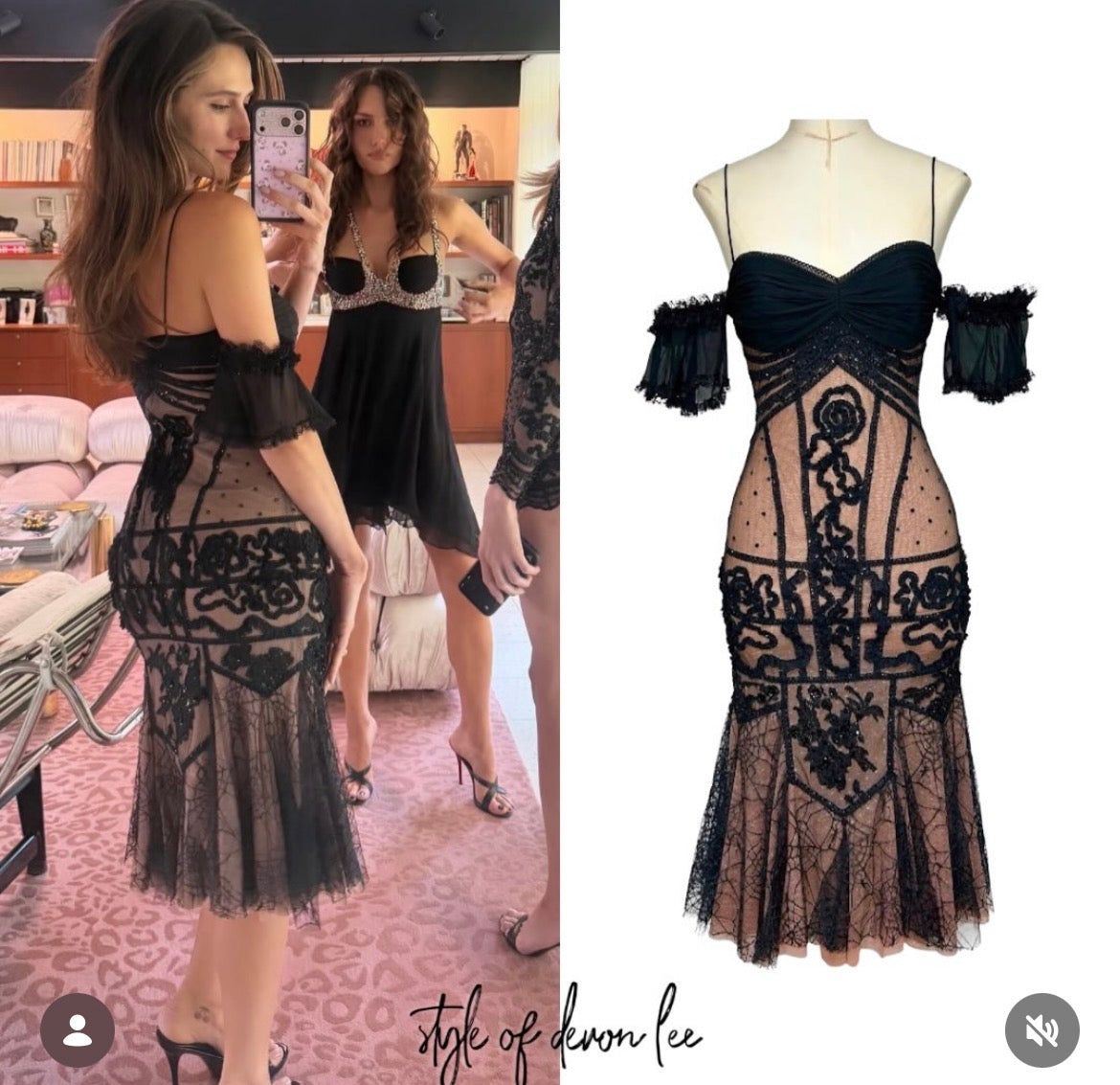 Deadstock Mandalay Strapless Black Lace & Nude Pink Dress – Size 6