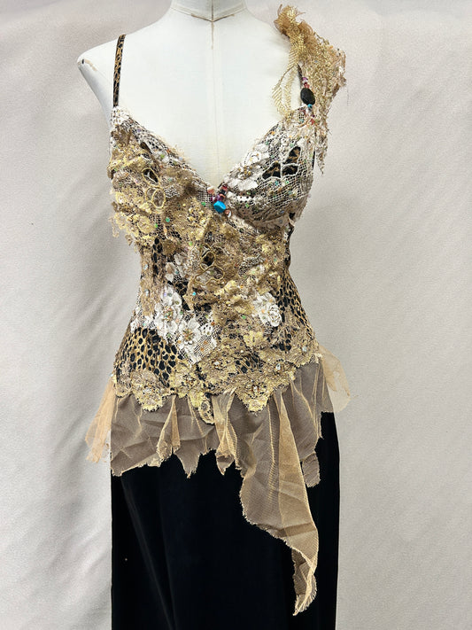 Vintage Deadstock Y2K Mandalay Bustier Corset Top – Animal Print, Lace & Sequins (Size 10)