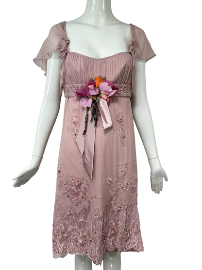Mandalay Dusty Rose Silk Chiffon Empire Dress – Deadstock Y2K Dress | Size 6