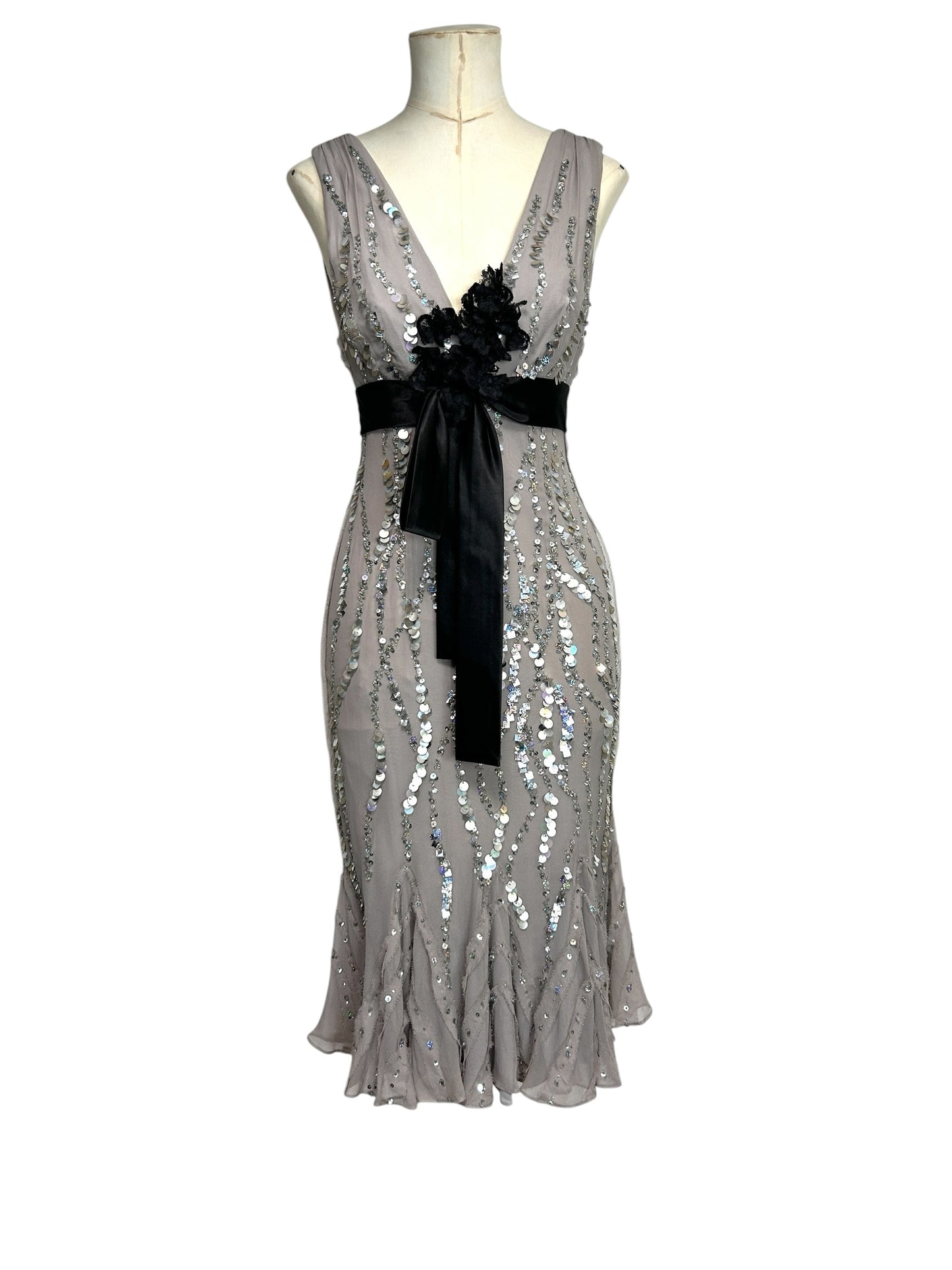 Deadstock Mandalay Silk Chiffon Sequin Dress – Size 6