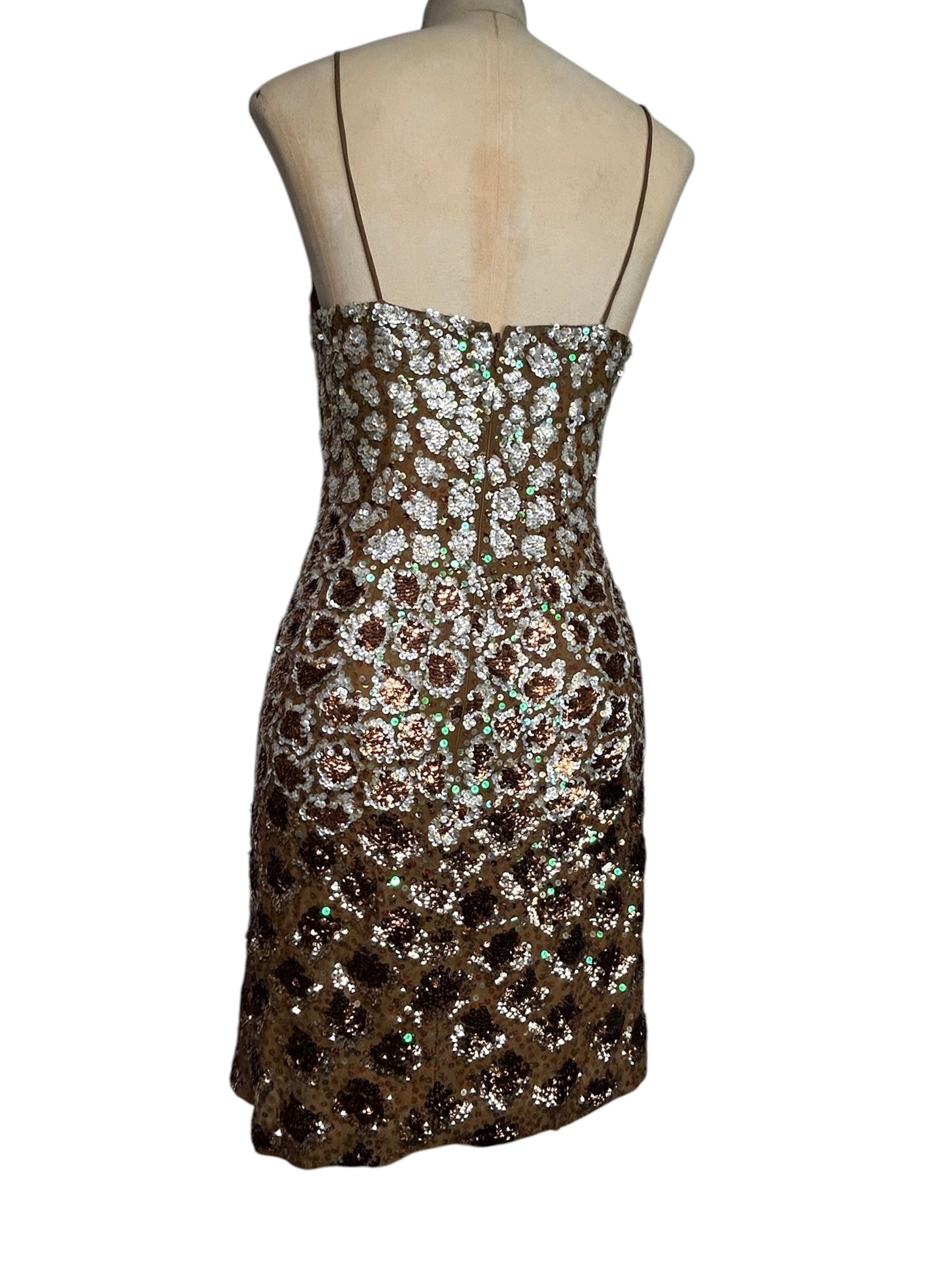 Deadstock Mandalay Bronze Sequin Silk Chiffon Dress — Size 6 — Embellished Vintage Mandalay