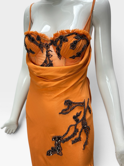 Orange silk drape gown Mandalay size 6