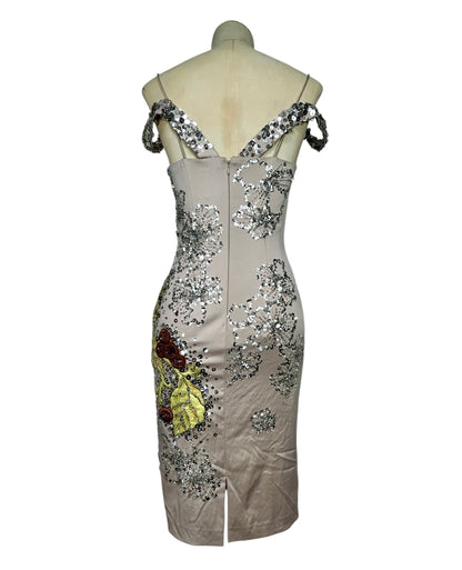 Extraordinary One-of-a-Kind Deadstock Mandalay 1940s Inspired Sequin Embroidered Cocktail Dress – Glamorous Y2K Designer Evening Wiggle Dress Size 6