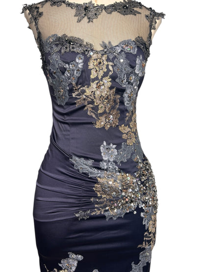 Deadstock Mandalay Midnight Slate Embellished Dress – Size 8