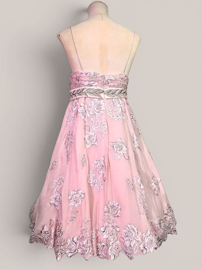 Mandalay Deadstock Silk Chiffon Princess Dress in Blush Pink | Beaded Empire Waist | Size 10