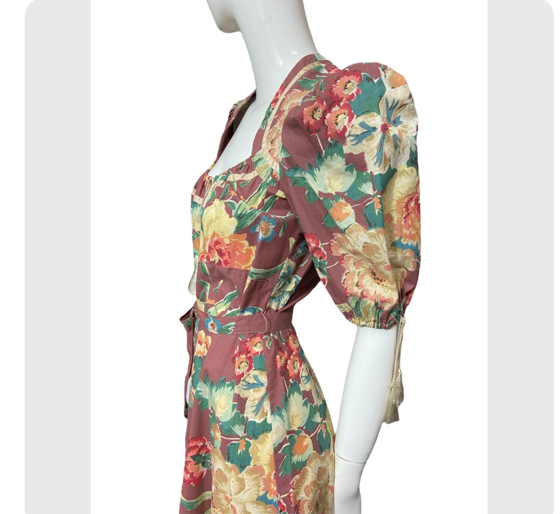 70’s “Foxy Lady” Floral Print Cotton Prairie Style Dress with Puff Sleeves
