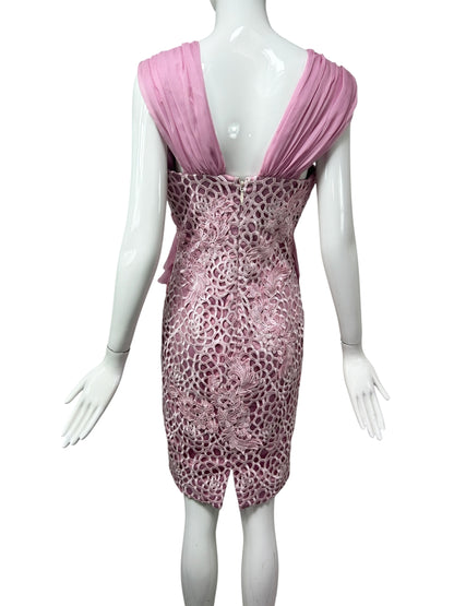 One-of-a-Kind Deadstock Mandalay Pink Appliqué Cocktail Dress | Silk Chiffon & Lace | Y2K Size 6