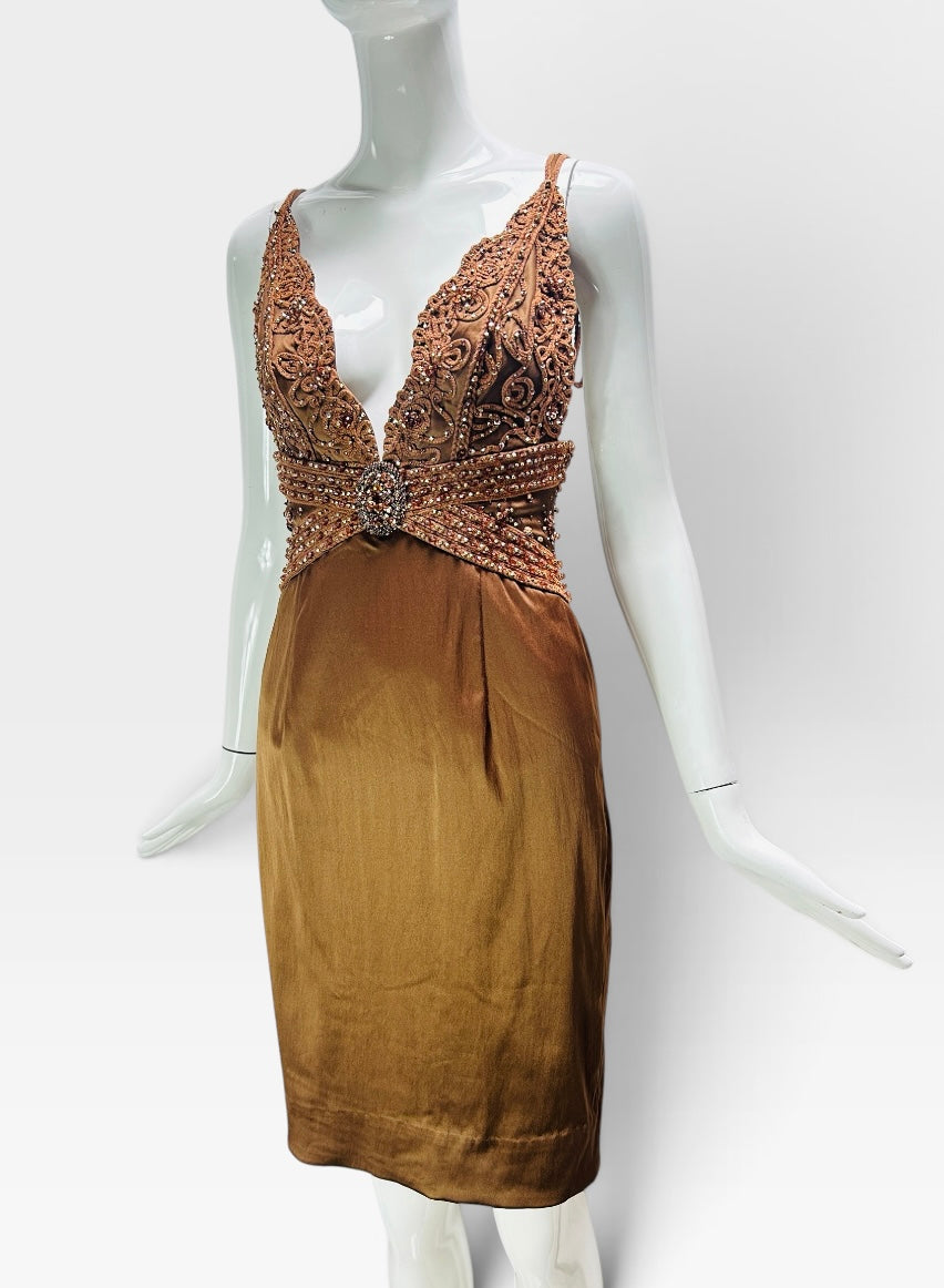 Cognac satin stretch Mandalay dress size 6