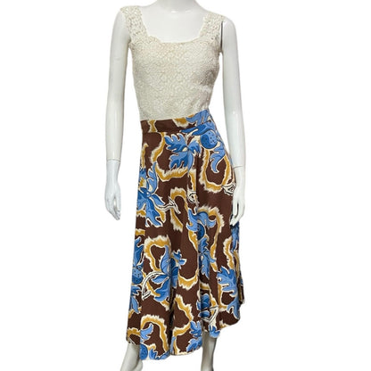 40’s Stylized Fruit and Branch Print Cotton Skirt