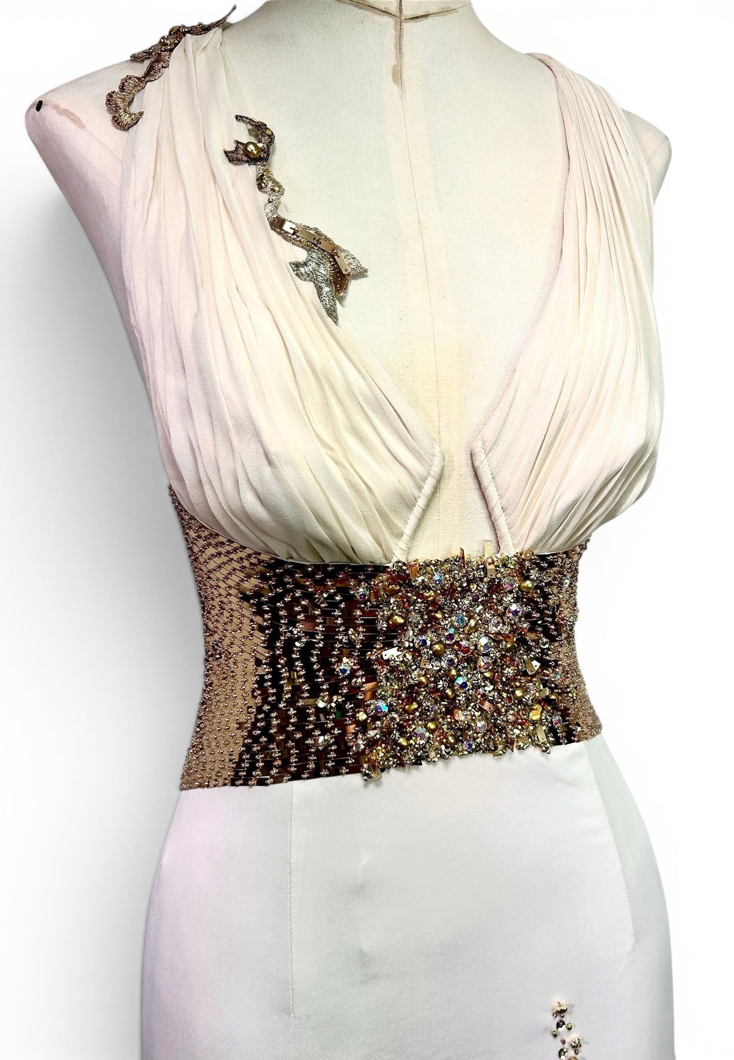 Mandalay Deadstock Stretch Satin & Gold Sequin Embellished Cocktail Dress Size 4