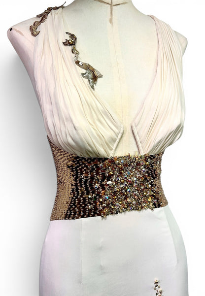 Mandalay Deadstock Stretch Satin & Gold Sequin Embellished Cocktail Dress Size 4