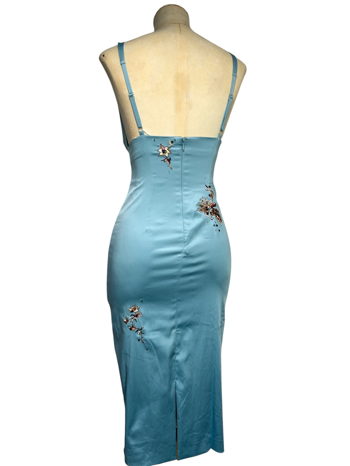 Deadstock Mandalay Tiffany Blue Keyhole Satin Dress – Size 4