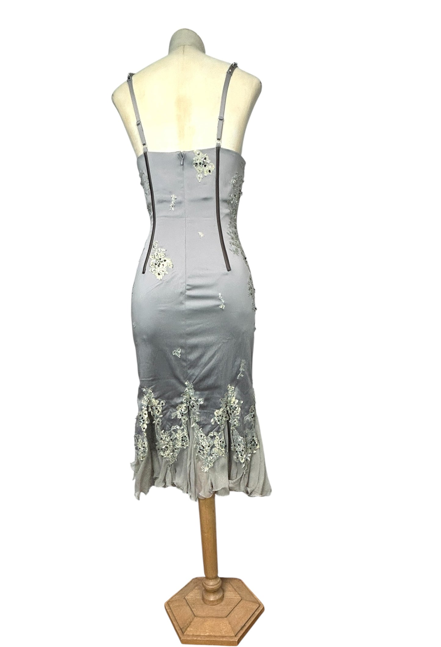 Deadstock Mandalay Embellished Silver Satin Mermaid Gown – Size 8