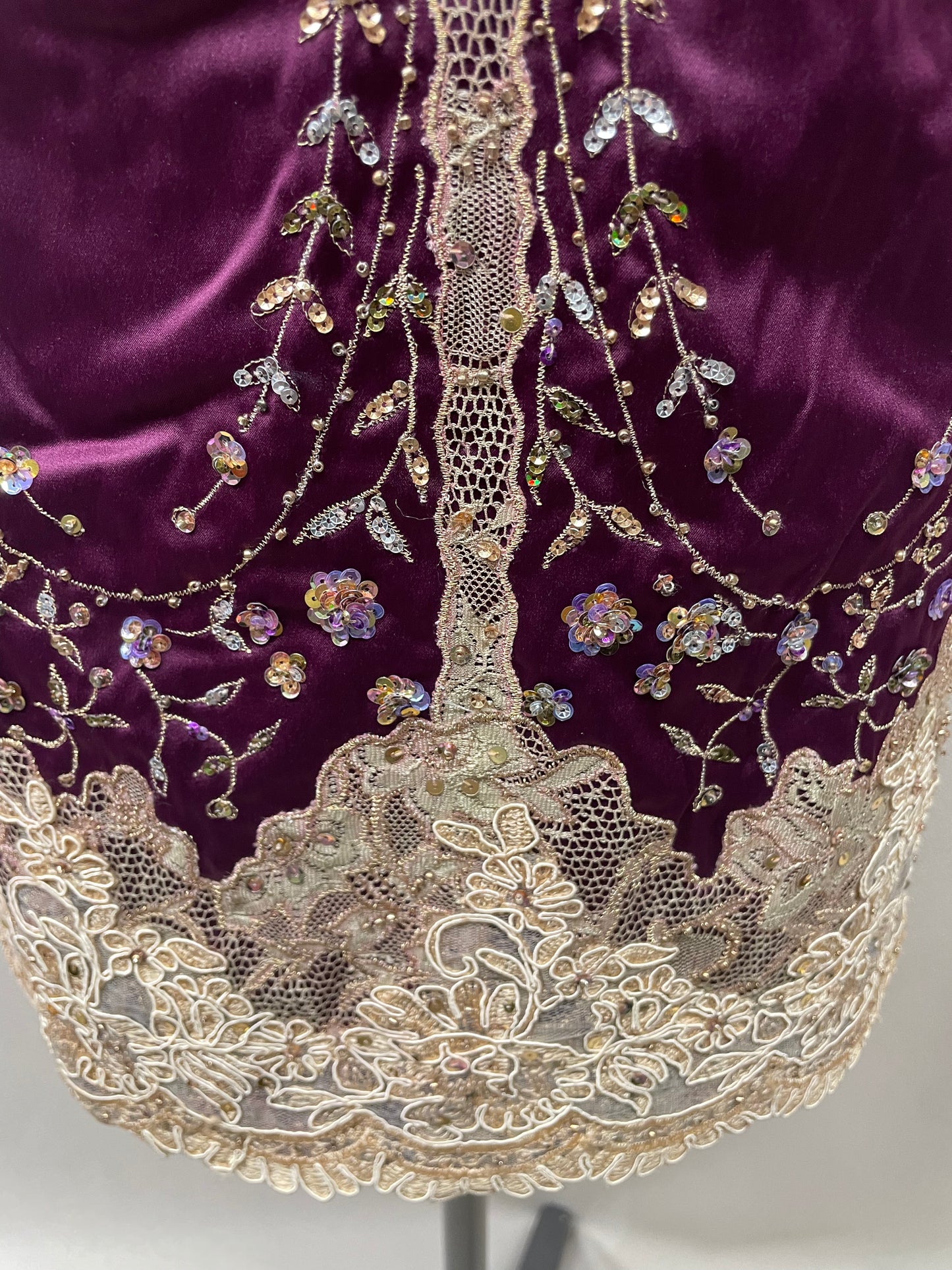 Y2K Mandalay Deadstock Bodycon Midi Dress – Purple & Champagne, Size 6