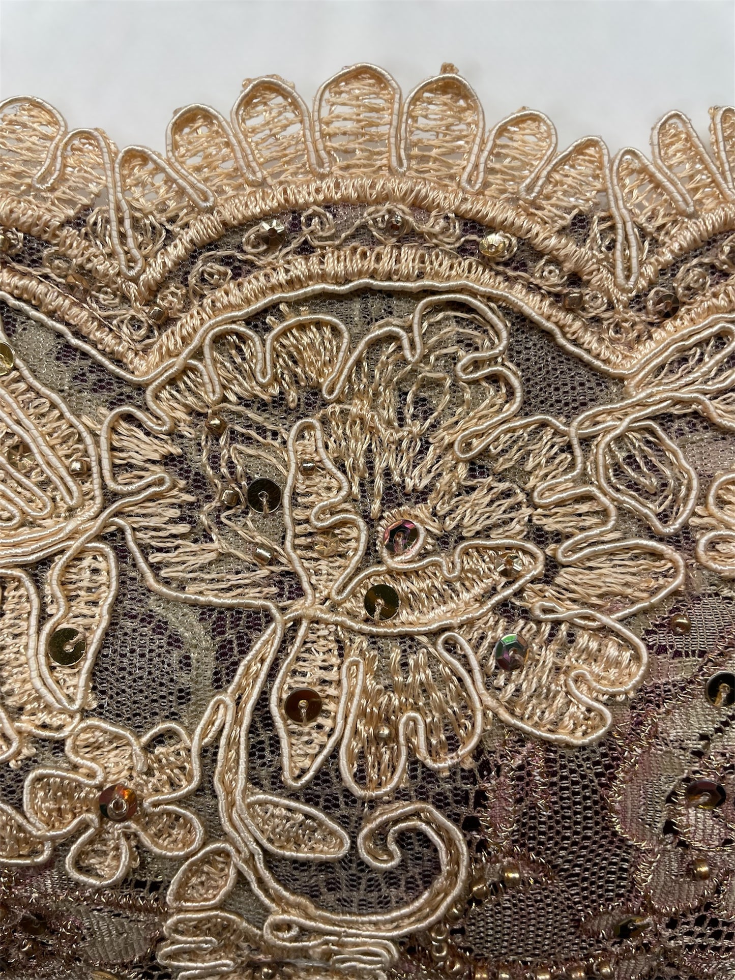 Y2K Mandalay Deadstock Bodycon Midi Dress – Purple & Champagne, Size 6