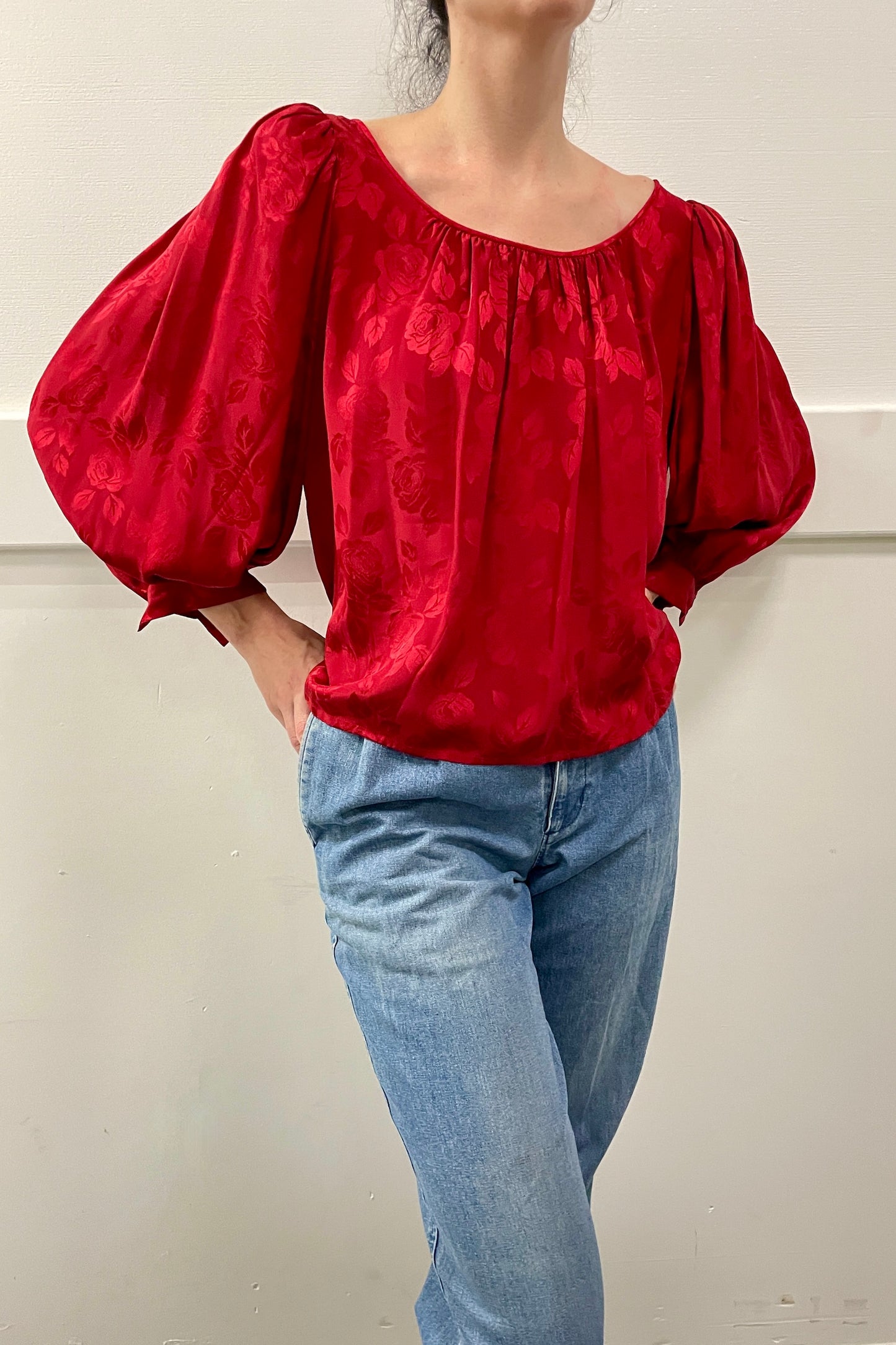 Silk rose pattern Oscar de la Renta blouse selected by Cannonball and Tilly