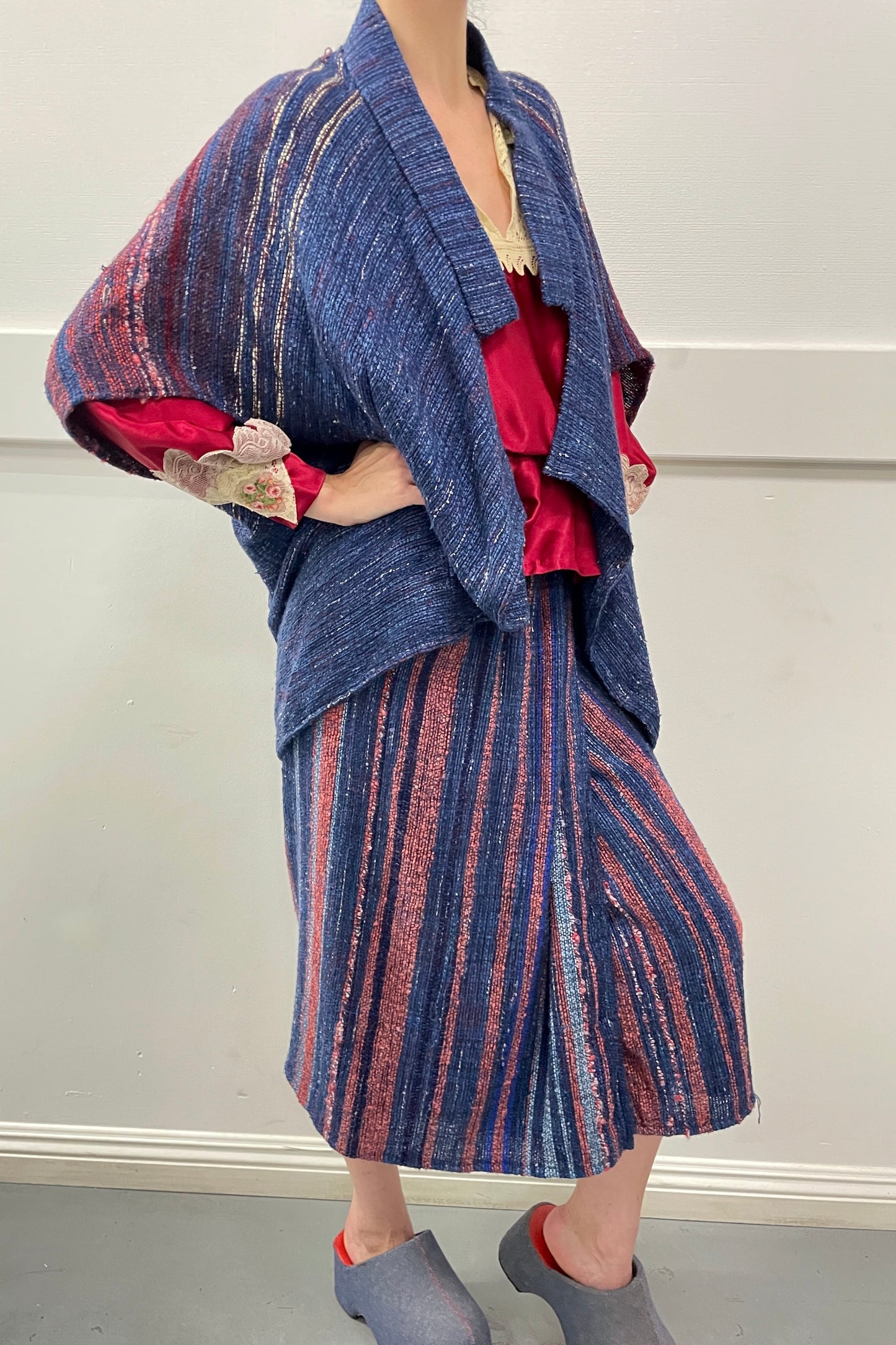 Hand woven cocoon coat and wrap skirt selected by Cannonball and Tilly