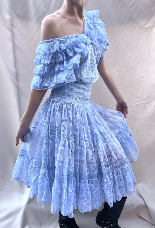 Ruffle blue lace 2 pc skirt blouse set Selected by Cannonball and Tilly