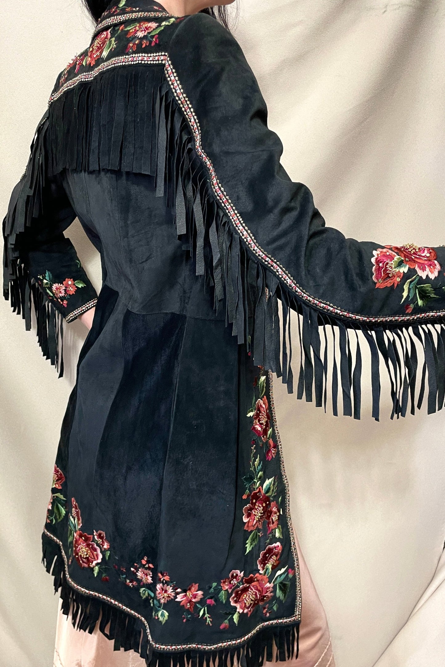 Suede embroidered fringe y2k jacket selected by Cannonball and Tilly