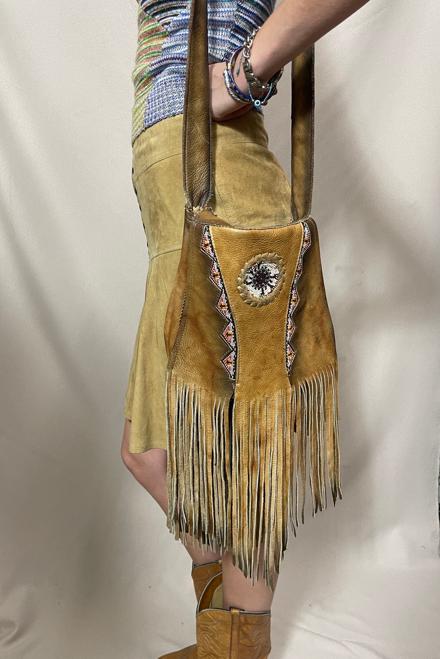 Long cross body fringe beaded bag Selected by Cannonball and Tilly