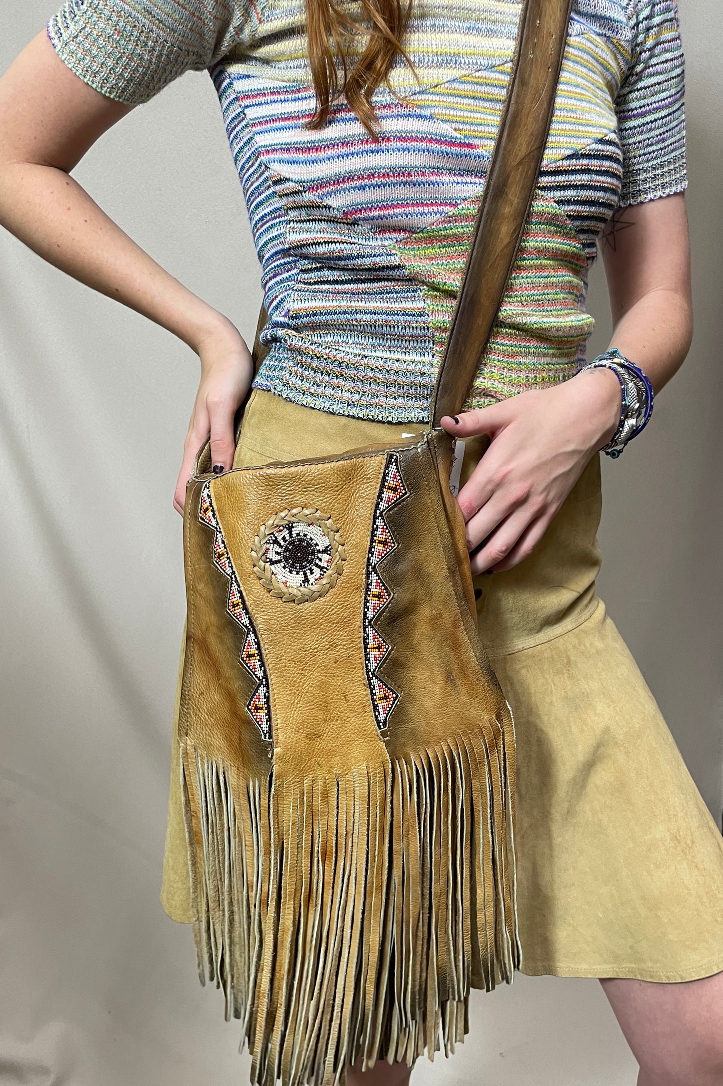 Long cross body fringe beaded bag Selected by Cannonball and Tilly