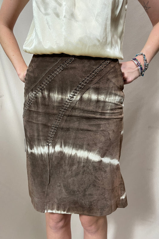 Tie dyed suede fringe Y2k skirt Selected by Cannonball and Tilly