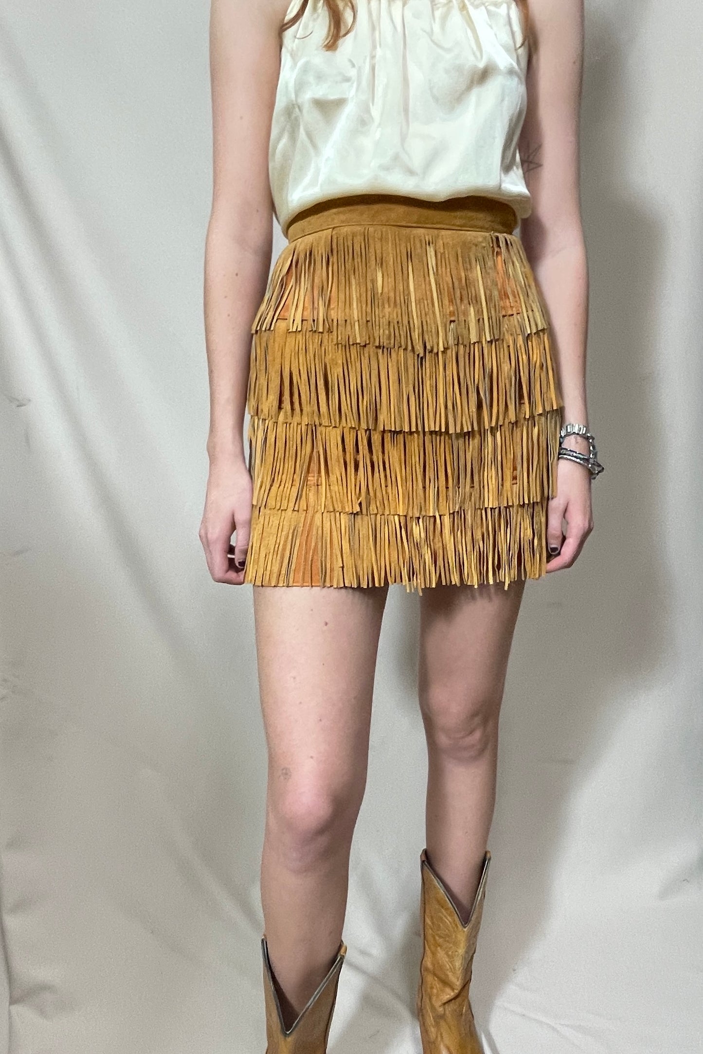 80s Contempo suede fringe mini skirt Selected by Cannonball and Tilly