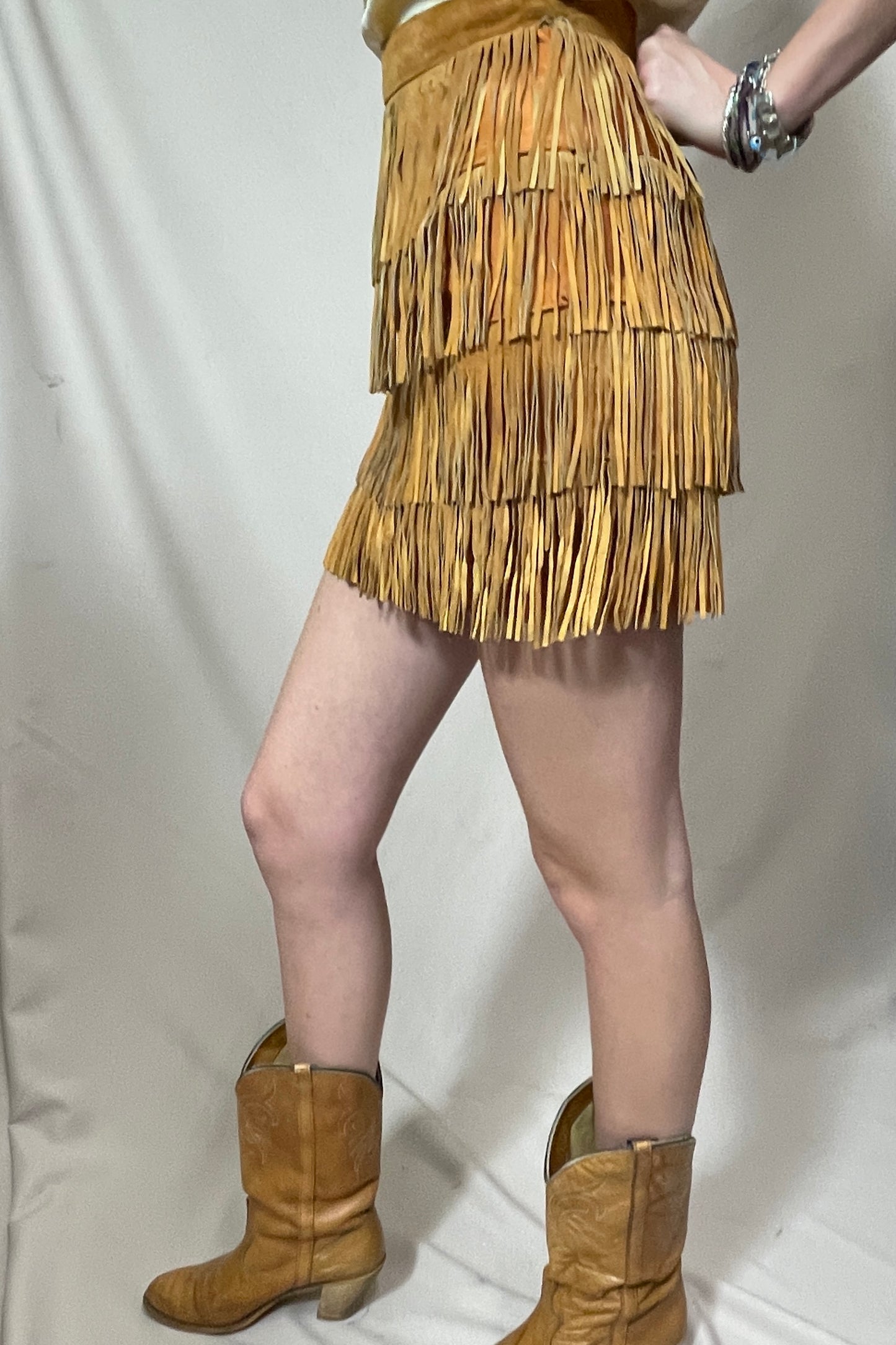 80s Contempo suede fringe mini skirt Selected by Cannonball and Tilly