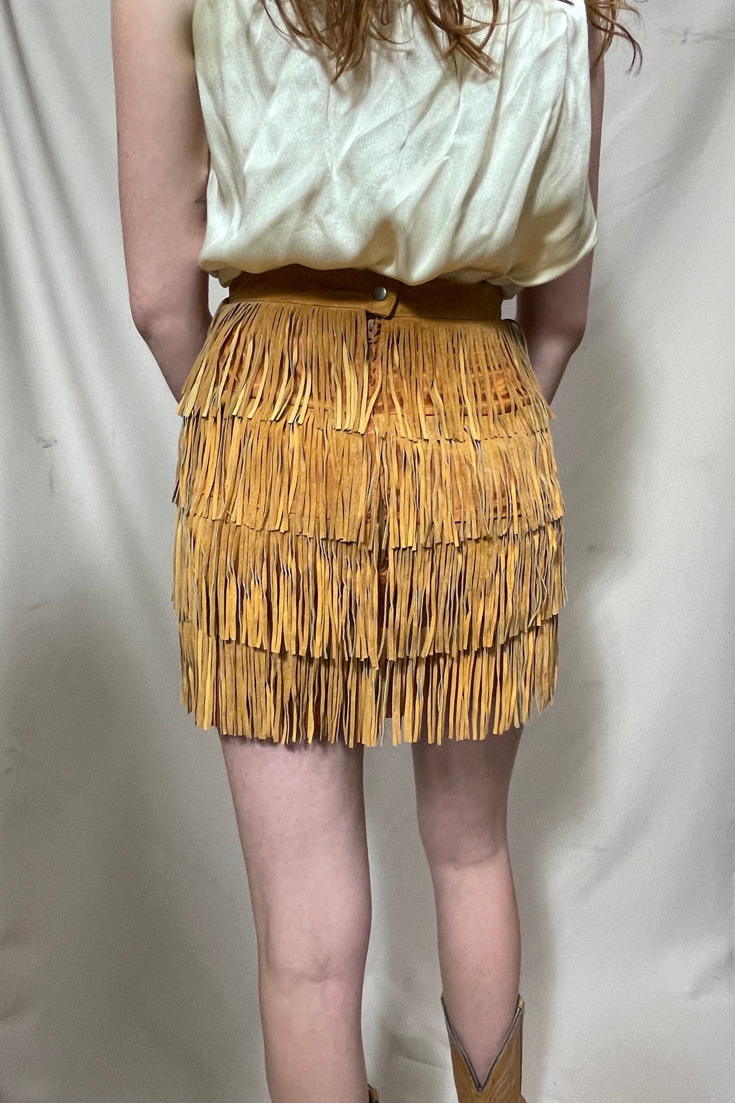 80s Contempo suede fringe mini skirt Selected by Cannonball and Tilly