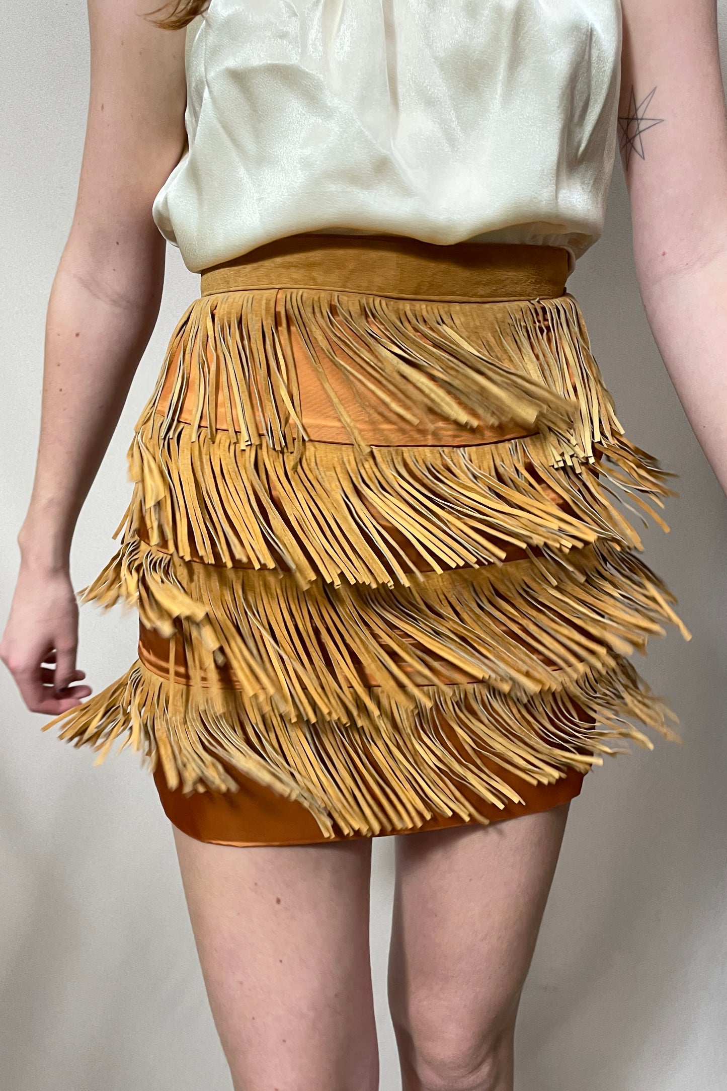 80s Contempo suede fringe mini skirt Selected by Cannonball and Tilly