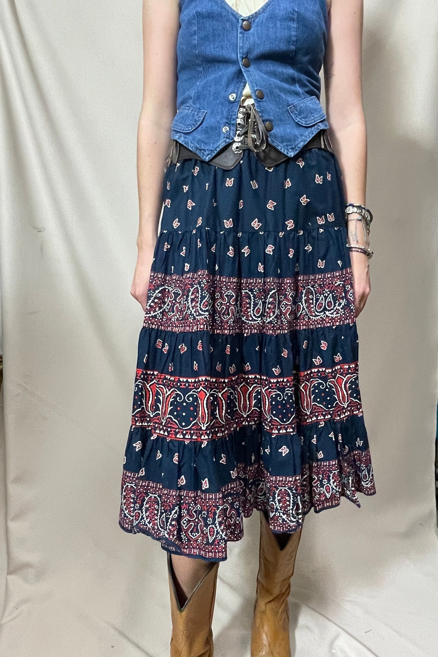 Tiered handkerchief print full skirt Selected by Cannonball and Tilly