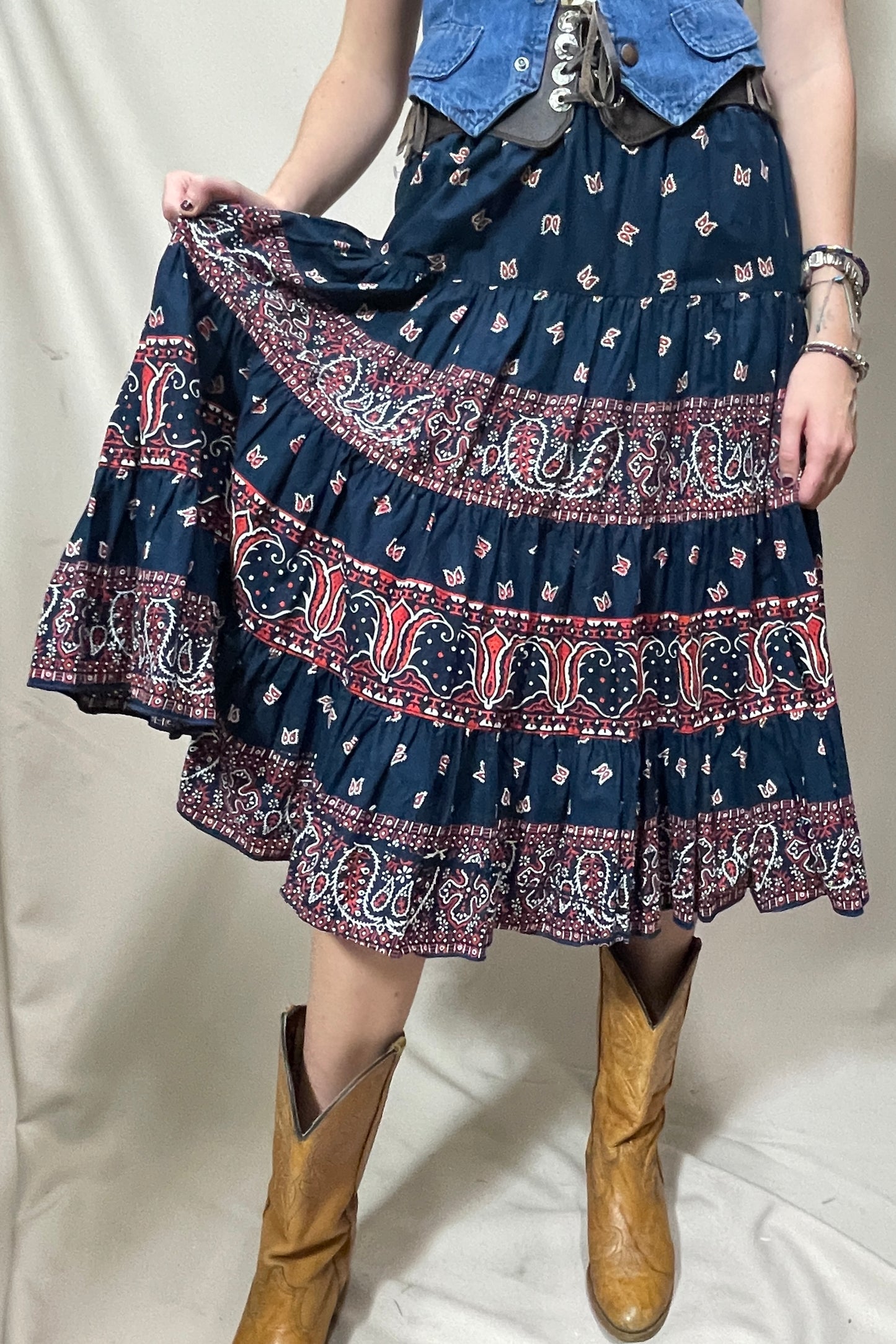 Tiered handkerchief print full skirt Selected by Cannonball and Tilly