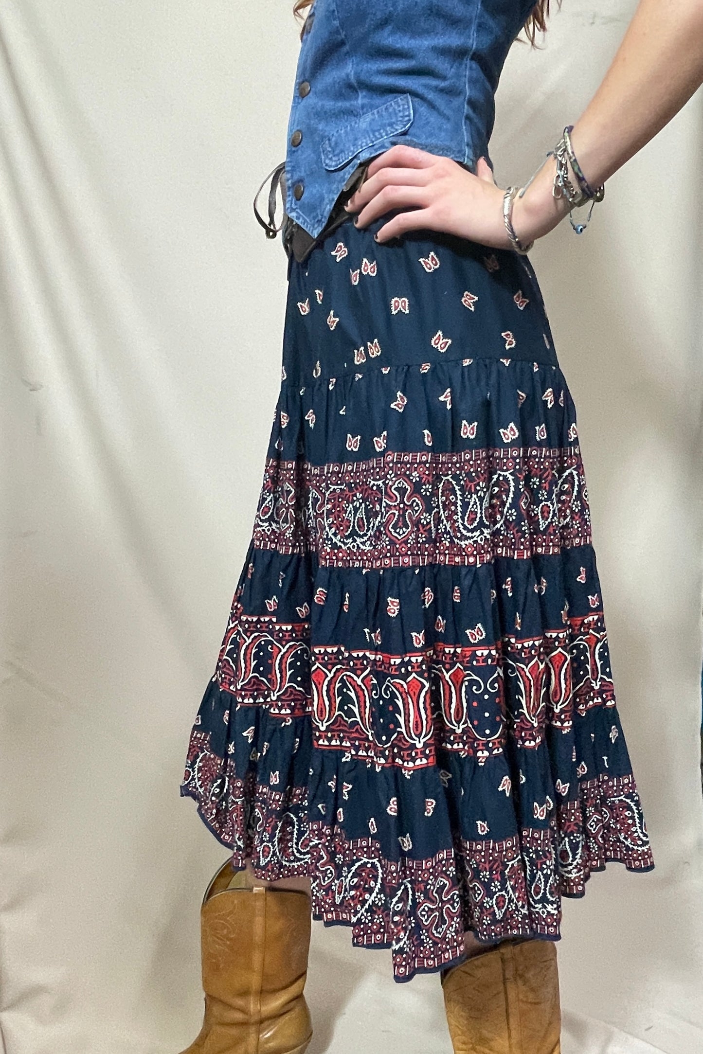 Tiered handkerchief print full skirt Selected by Cannonball and Tilly