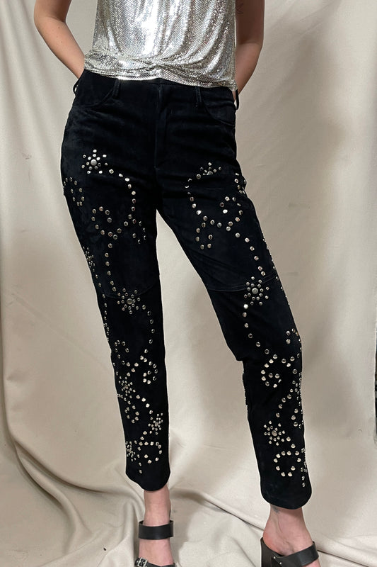 Black studded suede pants Selected by Cannonball and Tilly