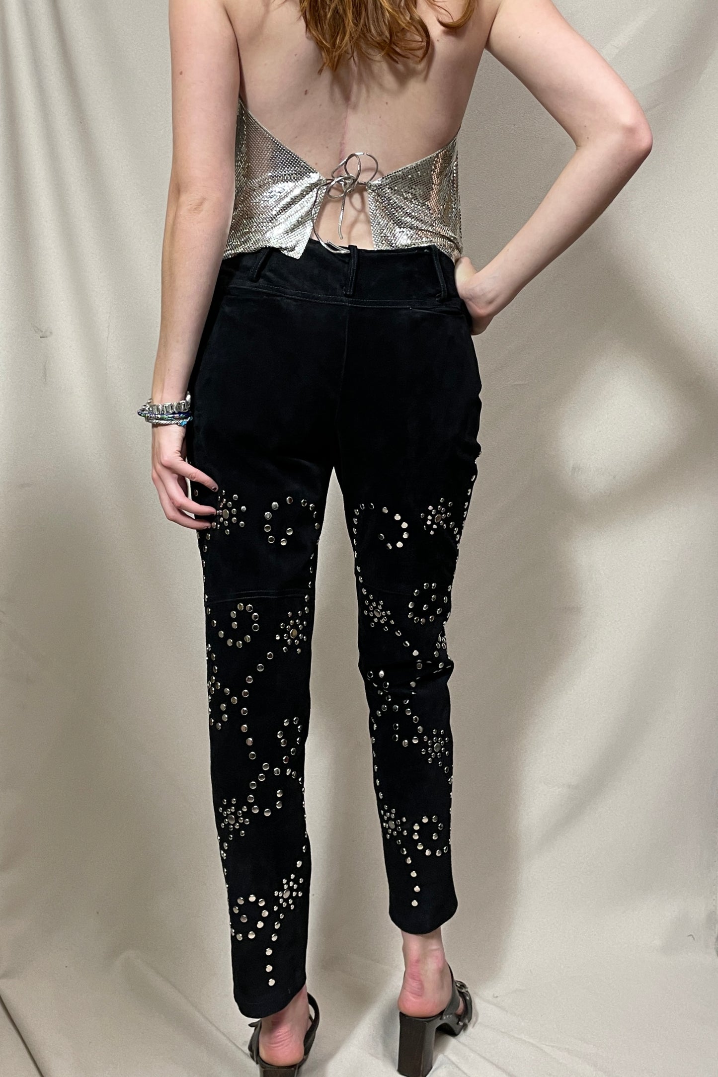 Black studded suede pants Selected by Cannonball and Tilly